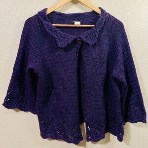 Armand & Alba Knit Cardigan Bell Sleeve Open Knit Hem Purple Boho Cottage Sz L